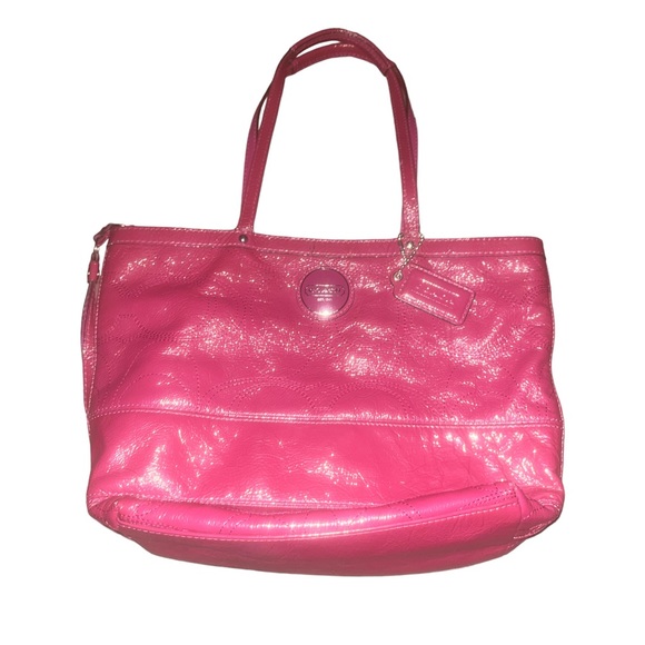 Coach Handbags - Coach Berry Pink Patent Leather Stitch C Signature